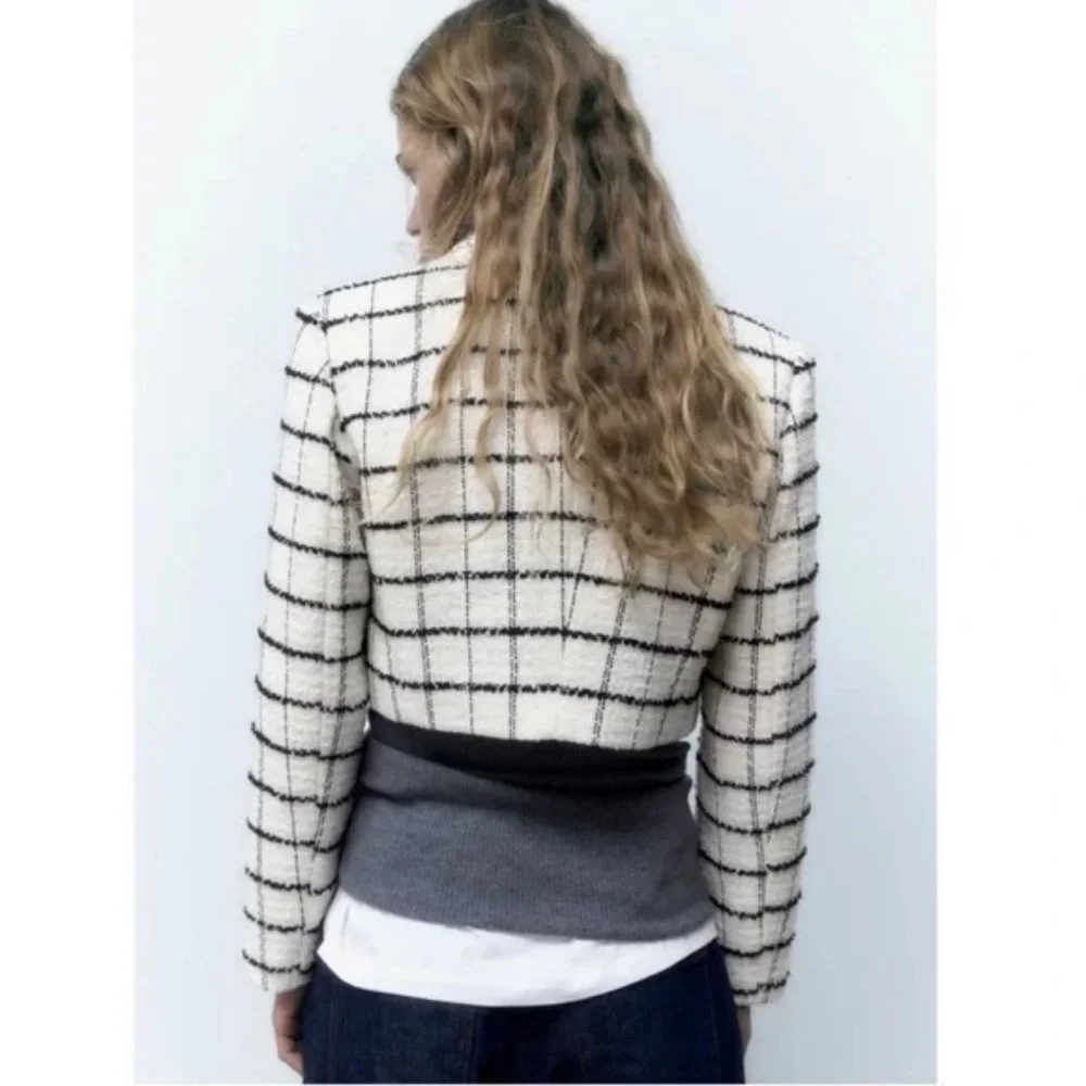 ZARA PLAID CROPPED JACKET - Picture 4 of 7